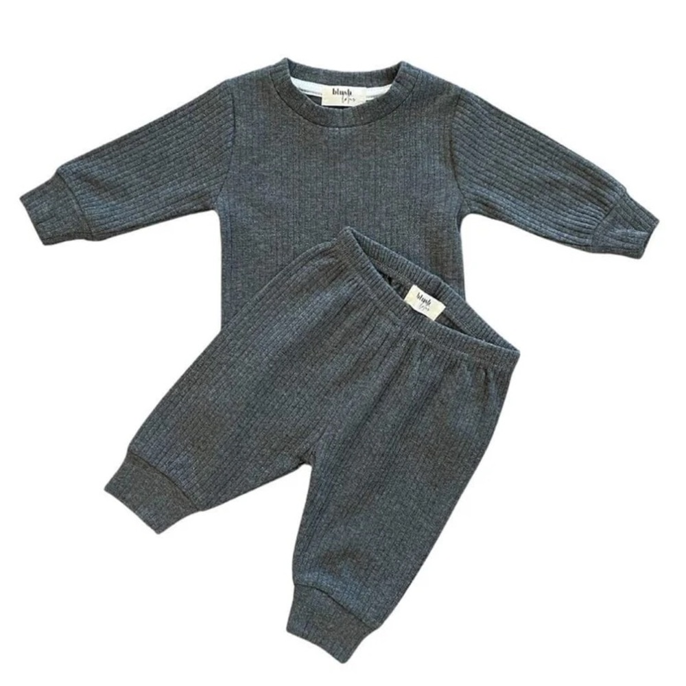 CHARCOAL | Blush Lotus ribbed organic baby set